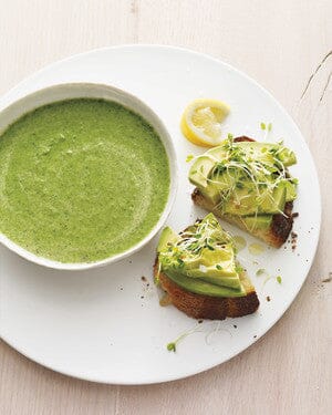 Broccoli Spinach Soup with Avocado Toasts