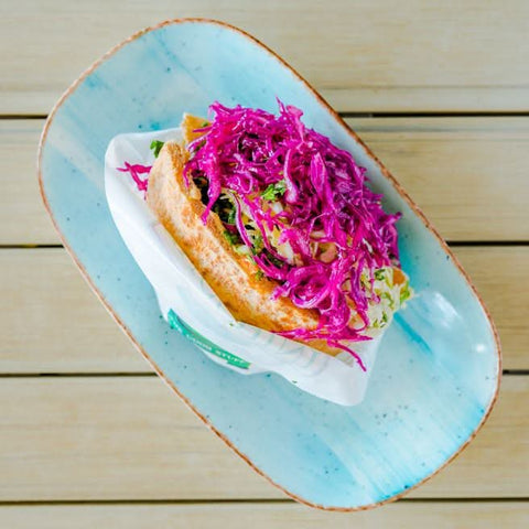 Chicken in pita at zucchini