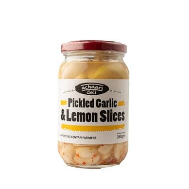 Achaari deli pickled garlic & lemon slices at zucchini
